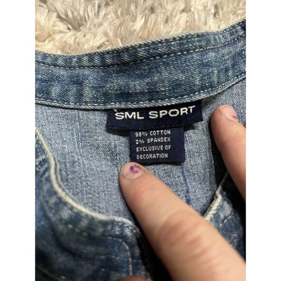 SML Sport Jean Jacket Floral Fall Buttons Embroidered Patchwork Medium - Picture 2 of 5